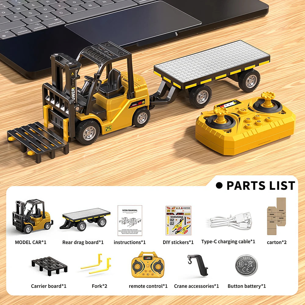 Mini RC Construction Truck Set – 1:64 Die-Cast Alloy Excavator, Dump Truck & Forklift with Remote Control, Realistic Engineering Toys