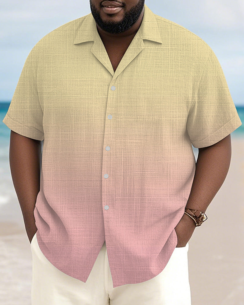 Men's Plus Size Hawaiian Solid Color Gradient Print Short Sleeve Slub Shirt