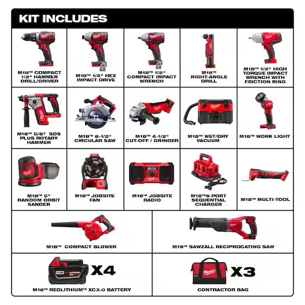 🏃‍Anniversary Sale⚡M18 18-Volt Lithium-Ion Cordless Combo Tool Kit (16-Tool)