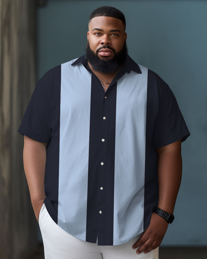 Big Guys Color Block Bowling Casual Beach Short Sleeve Shirt
