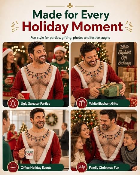 Funny Santa Ugly Christmas Sweatshirt for Men, Fake Abs Santa Shirt