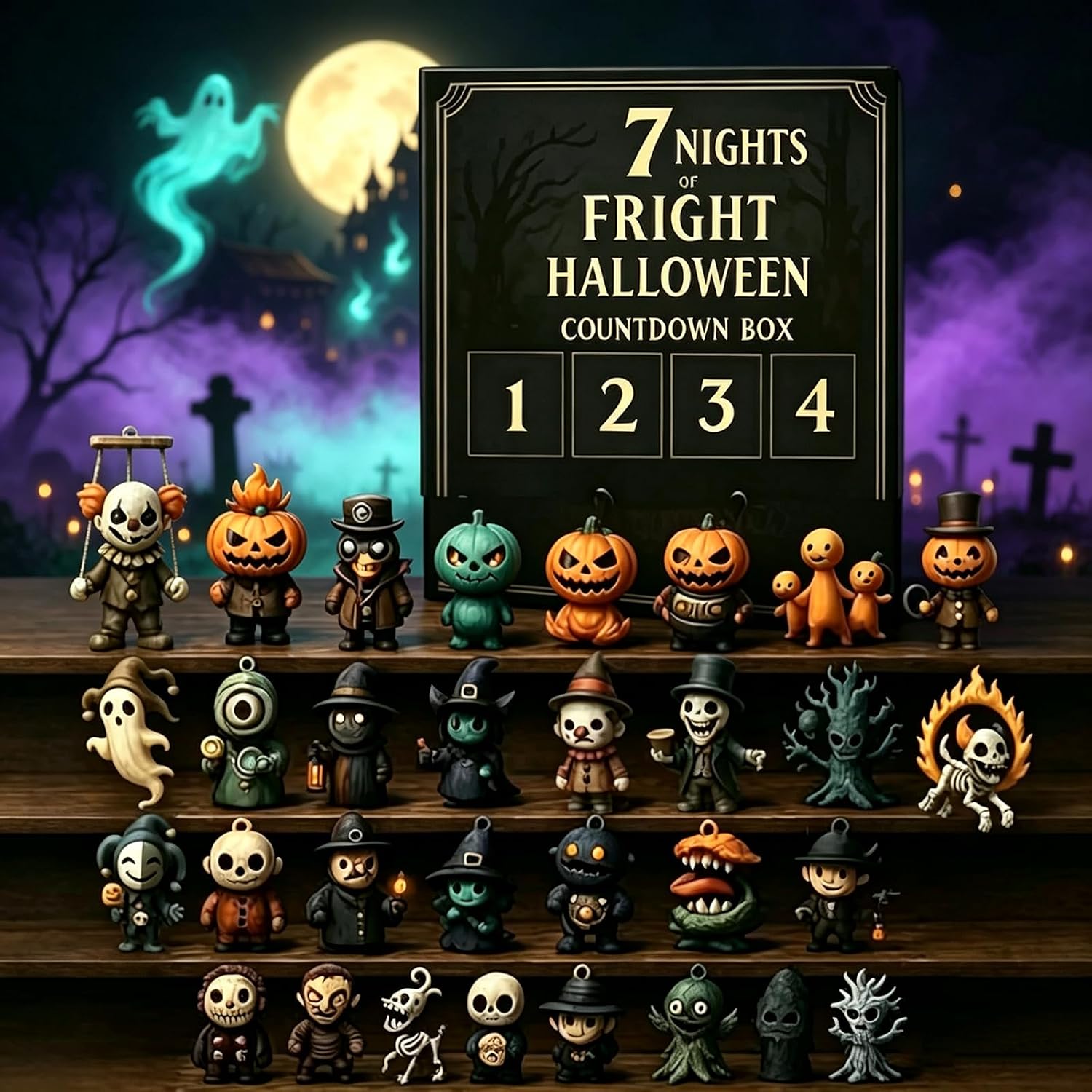 Halloween Advent Calendar 2026, 31 Nights of Fright Halloween Countdown Box with 31 Mini Spooky Figurines, 31 Days Surprise Blind Box for Home Desk Decor, Halloween Party Favors, Holiday Gift (15)