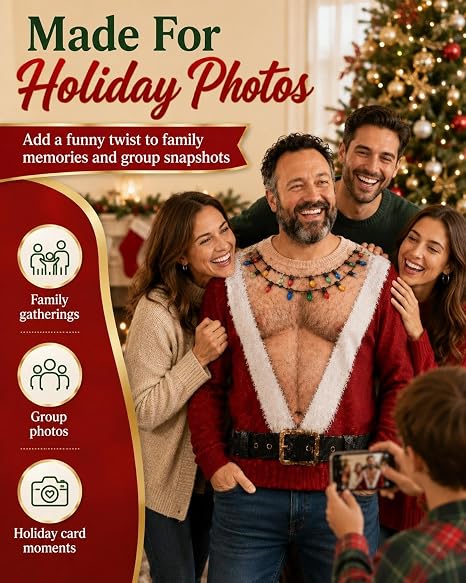 Funny Santa Ugly Christmas Sweatshirt for Men, Fake Abs Santa Shirt