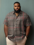 Men's Plus Size Ethnic Style Fine Check Short Sleeve Shirt