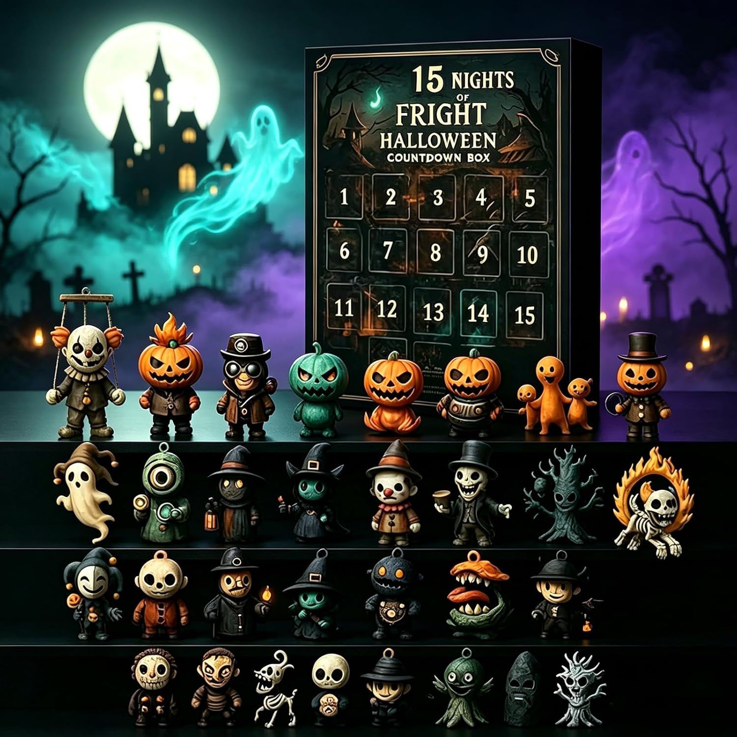 Halloween Advent Calendar 2026, 31 Nights of Fright Halloween Countdown Box with 31 Mini Spooky Figurines, 31 Days Surprise Blind Box for Home Desk Decor, Halloween Party Favors, Holiday Gift (15)