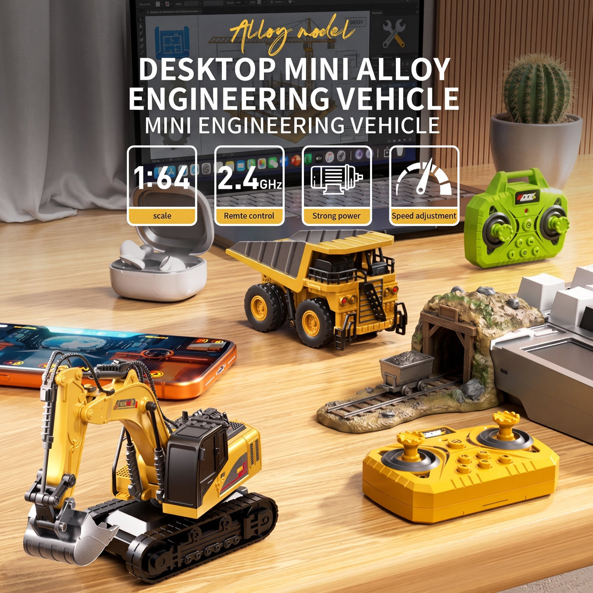 Mini RC Construction Truck Set – 1:64 Die-Cast Alloy Excavator, Dump Truck & Forklift with Remote Control, Realistic Engineering Toys