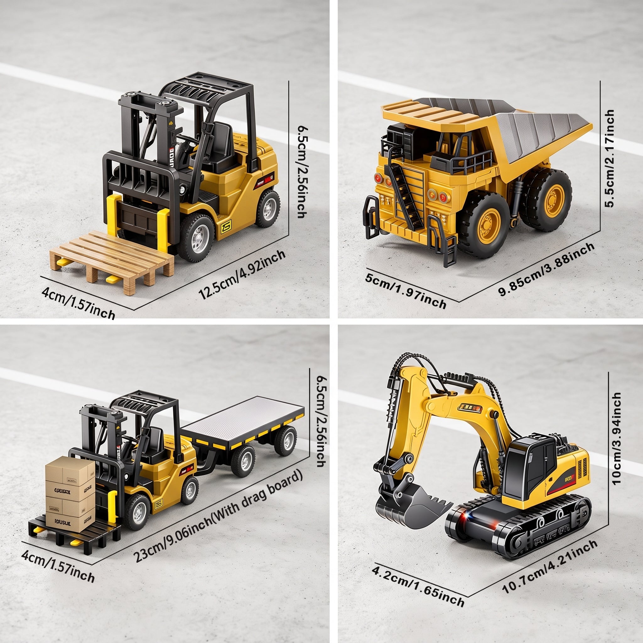 Mini RC Construction Truck Set – 1:64 Die-Cast Alloy Excavator, Dump Truck & Forklift with Remote Control, Realistic Engineering Toys