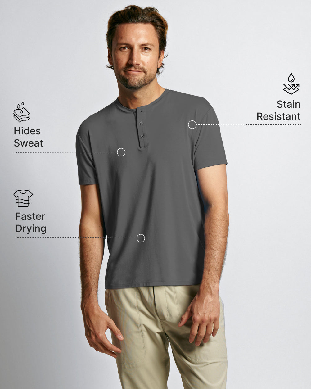Sweat Defender Henley - Stone Grey