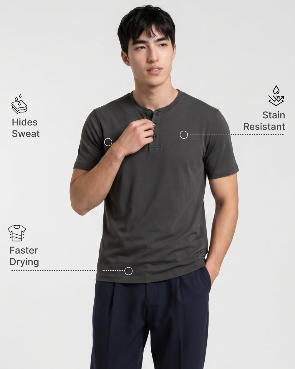 Sweat Defender Henley - Asphalt