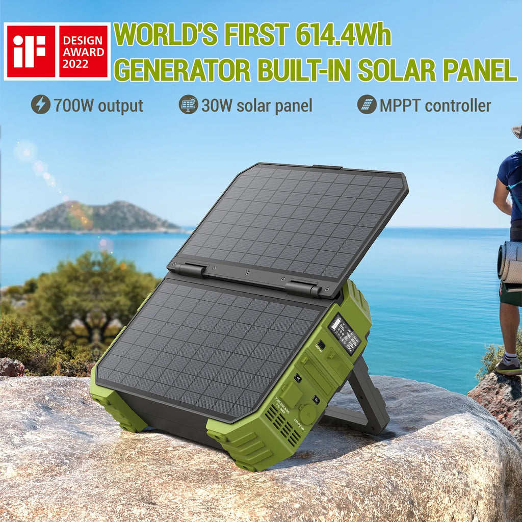 Portable Power Station with Built-in Solar Panel