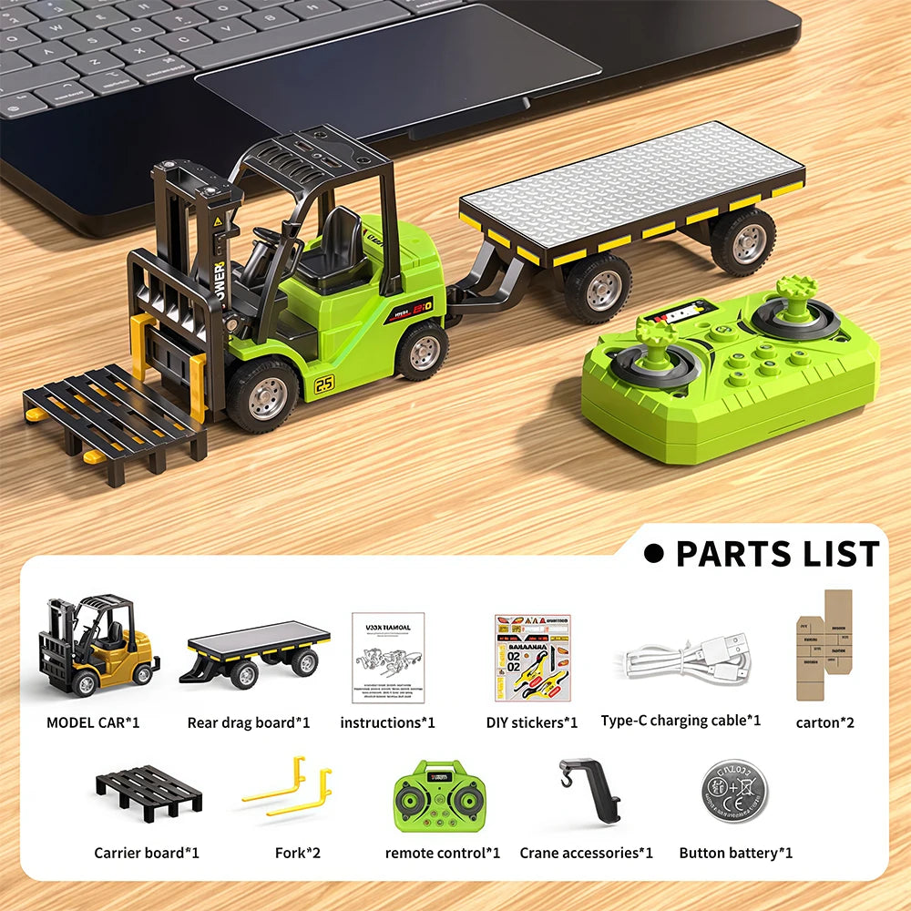 Mini RC Construction Truck Set – 1:64 Die-Cast Alloy Excavator, Dump Truck & Forklift with Remote Control, Realistic Engineering Toys