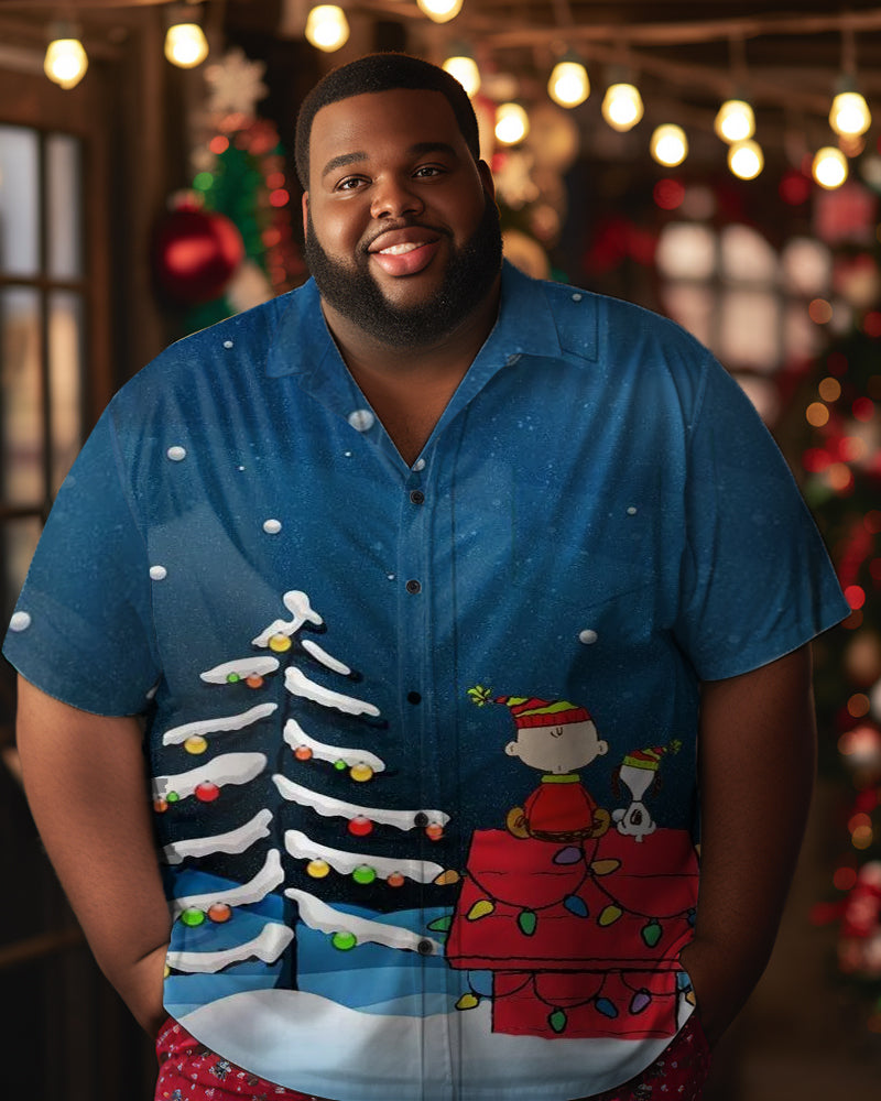 Men's Merry Christmas Santa Fawn Big and Tall Christmas Tree Short Sleeve Shirt