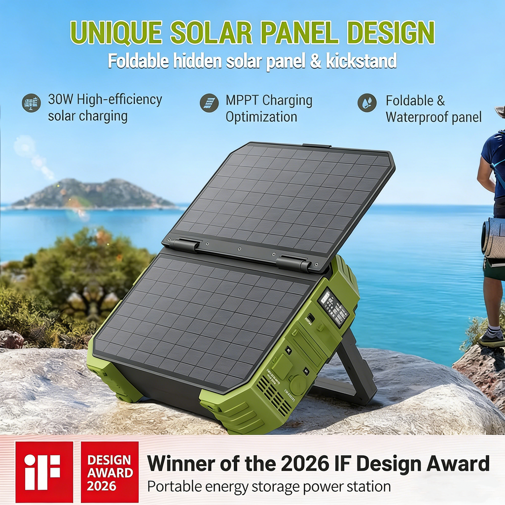 Portable Power Station with Built-in Solar Panel