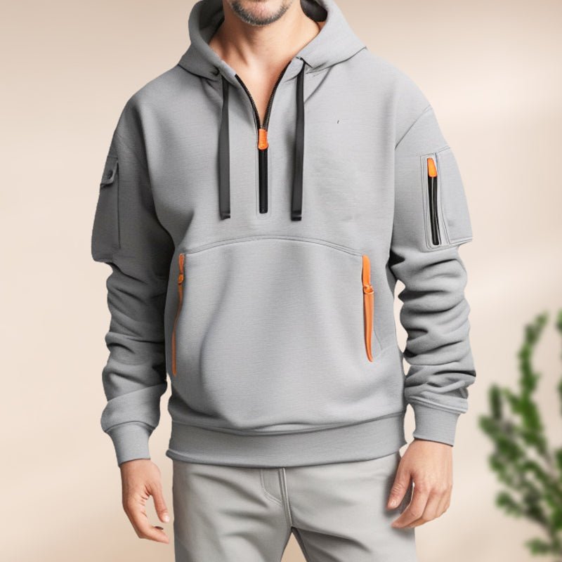 Half-Zip And Multi Pocket Casual Sport Hoodie