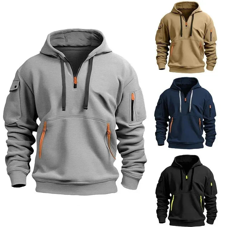 Half-Zip And Multi Pocket Casual Sport Hoodie